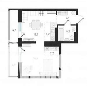 2-к квартира, строящийся дом, 64м2, 18/18 этаж