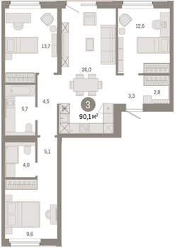 3-к квартира, вторичка, 90м2, 5/24 этаж