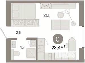 Студия квартира, вторичка, 28м2, 5/9 этаж