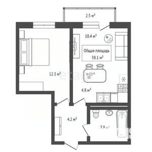 1-к квартира, сданный дом, 38м2, 11/21 этаж