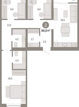 3-к квартира, вторичка, 87м2, 8/15 этаж