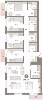 4-к квартира, вторичка, 143м2, 3/14 этаж