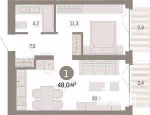 1-к квартира, вторичка, 48м2, 2/23 этаж