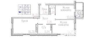 2-к квартира, строящийся дом, 66м2, 6/24 этаж