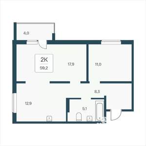 2-к квартира, вторичка, 59м2, 12/17 этаж