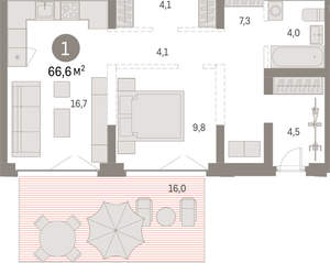 1-к квартира, вторичка, 67м2, 1/23 этаж