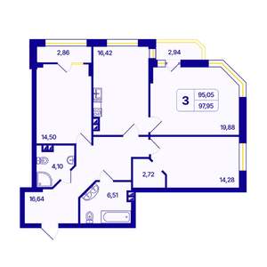 3-к квартира, вторичка, 98м2, 22/26 этаж