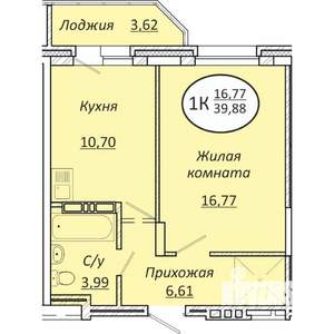1-к квартира, строящийся дом, 40м2, 4/25 этаж