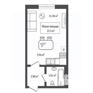 Студия квартира, вторичка, 21м2, 1/20 этаж