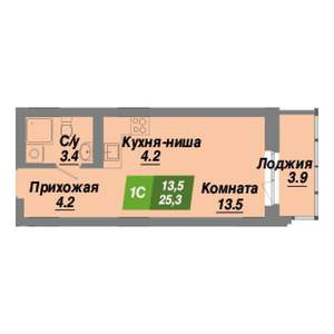 Студия квартира, строящийся дом, 25м2, 17/23 этаж
