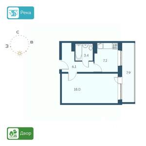 1-к квартира, строящийся дом, 39м2, 12/17 этаж
