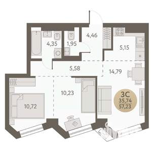3-к квартира, вторичка, 57м2, 9/31 этаж