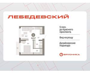 1-к квартира, вторичка, 34м2, 12/12 этаж