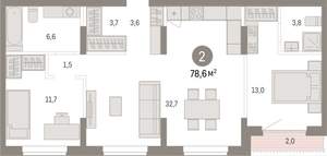 2-к квартира, вторичка, 79м2, 9/15 этаж