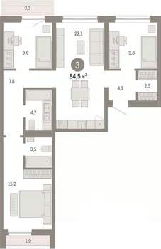 3-к квартира, вторичка, 85м2, 2/7 этаж