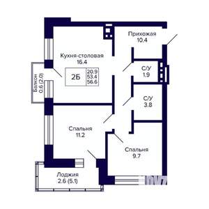 2-к квартира, вторичка, 57м2, 6/20 этаж