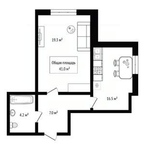 1-к квартира, вторичка, 41м2, 1/17 этаж