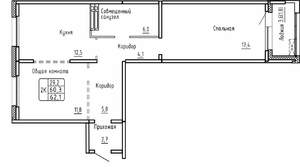 2-к квартира, строящийся дом, 62м2, 15/17 этаж