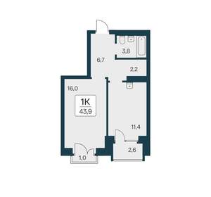 1-к квартира, вторичка, 44м2, 19/21 этаж