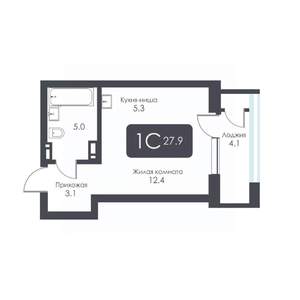 Студия квартира, строящийся дом, 28м2, 8/30 этаж
