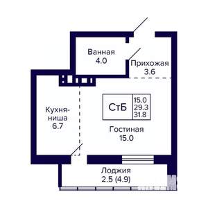 Студия квартира, вторичка, 32м2, 13/30 этаж