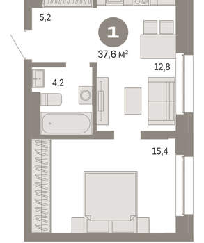 1-к квартира, вторичка, 38м2, 4/11 этаж