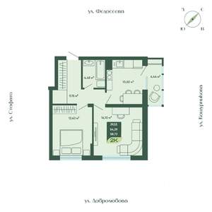 2-к квартира, строящийся дом, 59м2, 4/18 этаж
