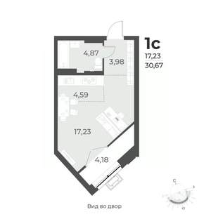 1-к квартира, строящийся дом, 31м2, 8/17 этаж