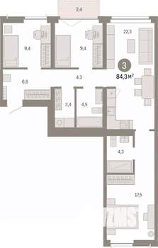 3-к квартира, вторичка, 84м2, 3/7 этаж