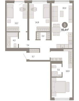 3-к квартира, вторичка, 95м2, 4/15 этаж