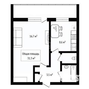 1-к квартира, вторичка, 31м2, 4/9 этаж