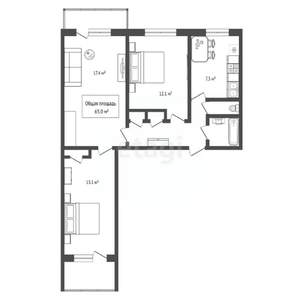 3-к квартира, вторичка, 65м2, 8/9 этаж