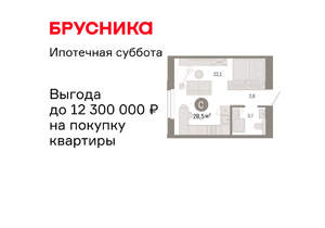 Студия квартира, вторичка, 28м2, 7/24 этаж