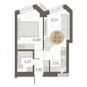 2-к квартира, вторичка, 39м2, 29/31 этаж