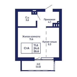 Студия квартира, вторичка, 27м2, 4/14 этаж
