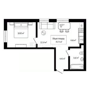 1-к квартира, строящийся дом, 36м2, 1/19 этаж