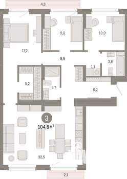 3-к квартира, вторичка, 105м2, 9/12 этаж