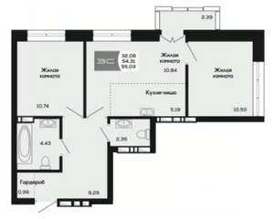 2-к квартира, вторичка, 54м2, 11/25 этаж