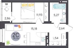 2-к квартира, строящийся дом, 39м2, 10/27 этаж