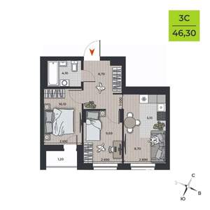 3-к квартира, вторичка, 48м2, 3/21 этаж