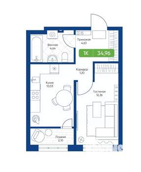 1-к квартира, вторичка, 35м2, 19/22 этаж