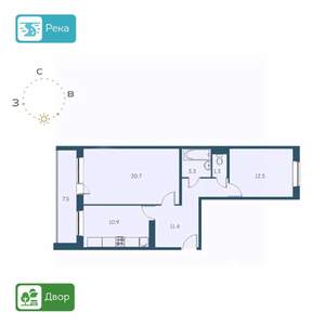 2-к квартира, строящийся дом, 64м2, 5/17 этаж