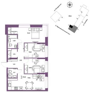 3-к квартира, вторичка, 78м2, 3/9 этаж