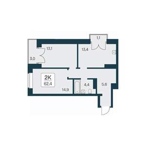 2-к квартира, вторичка, 62м2, 22/30 этаж