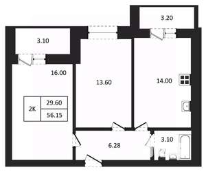 2-к квартира, вторичка, 56м2, 4/9 этаж