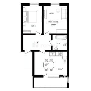 2-к квартира, вторичка, 59м2, 3/4 этаж