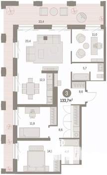 2-к квартира, вторичка, 132м2, 28/30 этаж