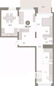 2-к квартира, вторичка, 95м2, 1/8 этаж