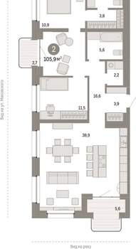 2-к квартира, вторичка, 106м2, 4/11 этаж