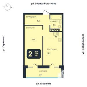2-к квартира, вторичка, 43м2, 12/17 этаж